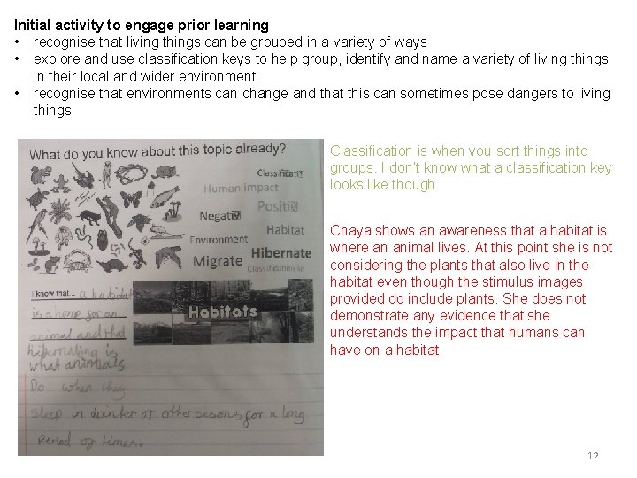 Initial activity to engage prior learning • recognise that living things can be grouped