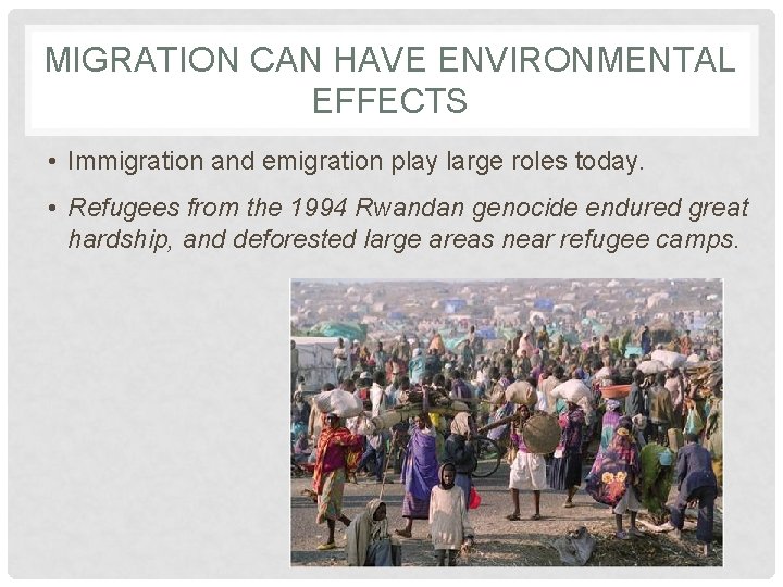 MIGRATION CAN HAVE ENVIRONMENTAL EFFECTS • Immigration and emigration play large roles today. •