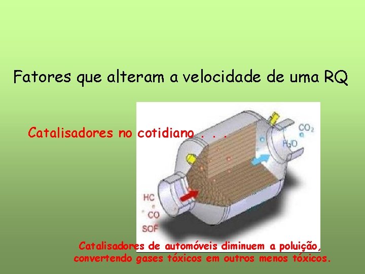 Fatores que alteram a velocidade de uma RQ Catalisadores no cotidiano. . . Catalisadores Fatores que alteram a velocidade de uma RQ Catalisadores no cotidiano. . . Catalisadores