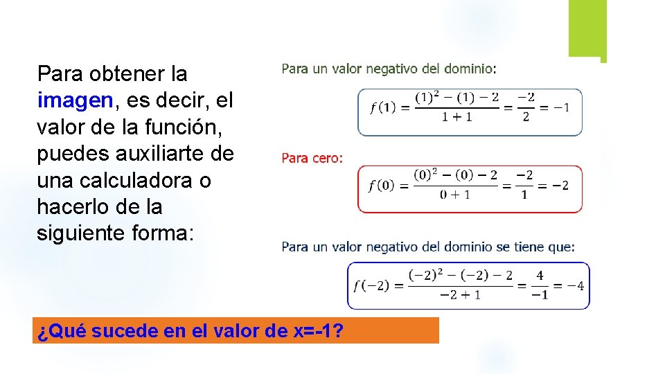 Para obtener la imagen, es decir, el valor de la función, puedes auxiliarte de