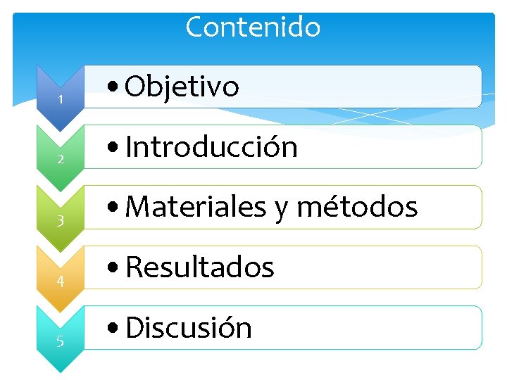 Contenido 1 • Objetivo 2 • Introducción 3 • Materiales y métodos 4 •