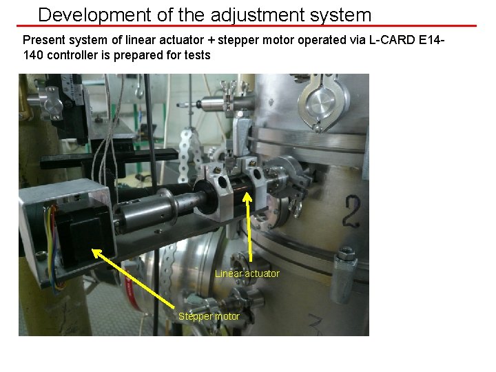 Development of the adjustment system Present system of linear actuator + stepper motor operated