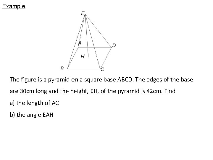 Example The figure is a pyramid on a square base ABCD. The edges of