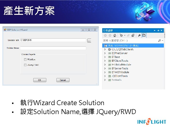 產生新方案 執行Wizard Create Solution • 設定Solution Name, 選擇 JQuery/RWD • 