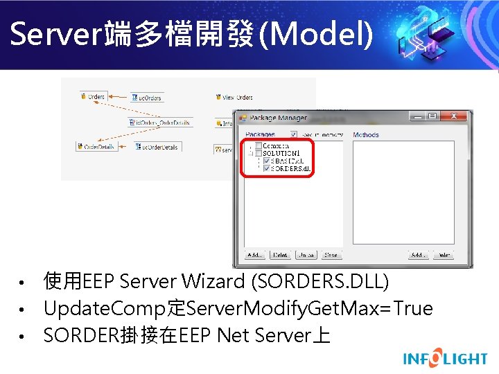 Server端多檔開發 (Model) 使用EEP Server Wizard (SORDERS. DLL) • Update. Comp定Server. Modify. Get. Max=True •