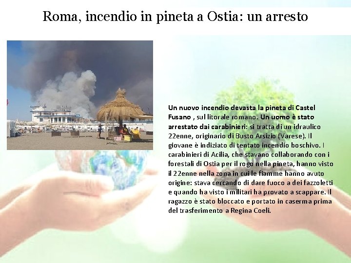 Roma, incendio in pineta a Ostia: un arresto Un nuovo incendio devasta la pineta