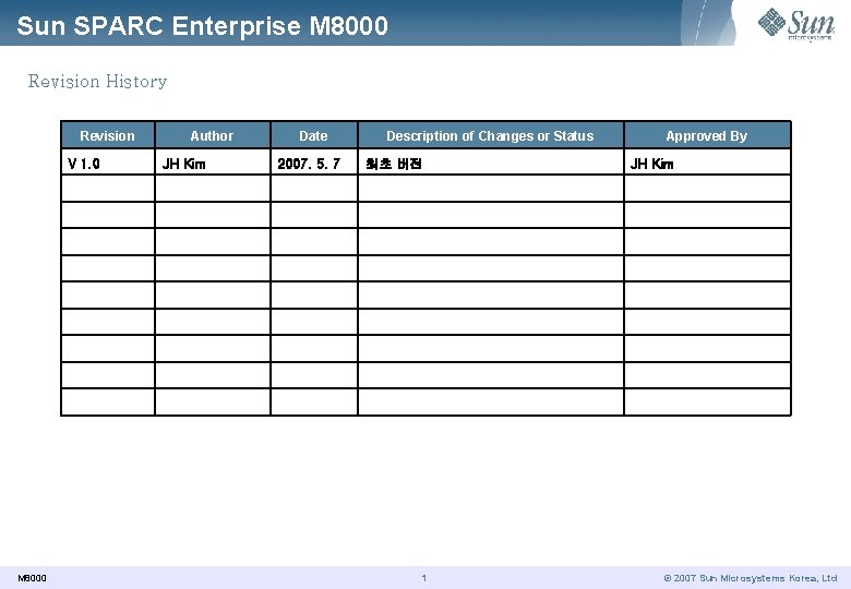 Sun SPARC Enterprise M 8000 Revision History Revision V 1. 0 M 8000 Author
