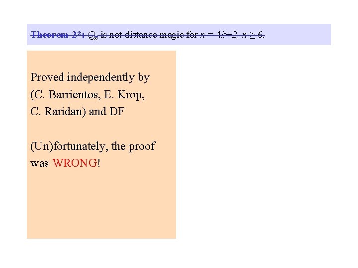 Theorem 2*: Qn is not distance magic for n = 4 k+2, n ≥