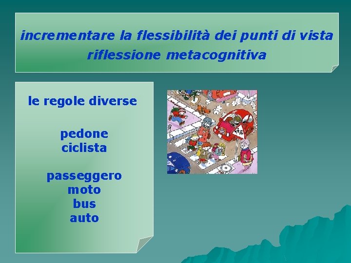 incrementare la flessibilità dei punti di vista riflessione metacognitiva le regole diverse pedone ciclista