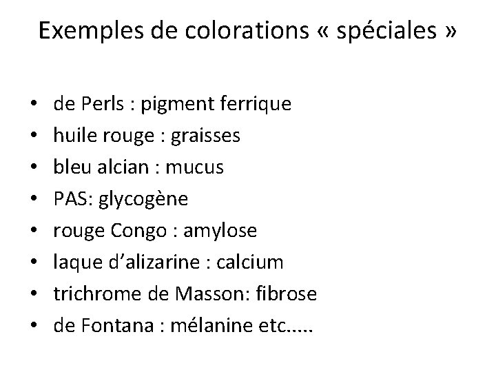 Exemples de colorations « spéciales » • • de Perls : pigment ferrique huile
