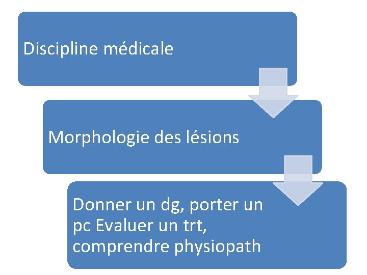 Discipline médicale Morphologie des lésions Donner un dg, porter un pc Evaluer un trt,