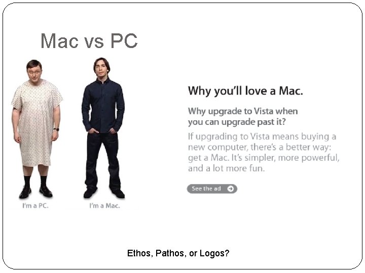 Mac vs PC Ethos, Pathos, or Logos? 