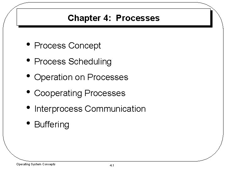 Chapter 4: Processes • Process Concept • Process Scheduling • Operation on Processes •