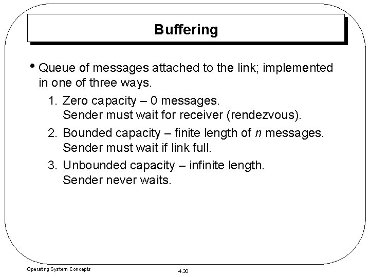 Buffering • Queue of messages attached to the link; implemented in one of three