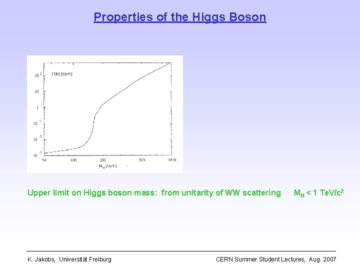 Properties of the Higgs Boson Upper limit on Higgs boson mass: from unitarity of