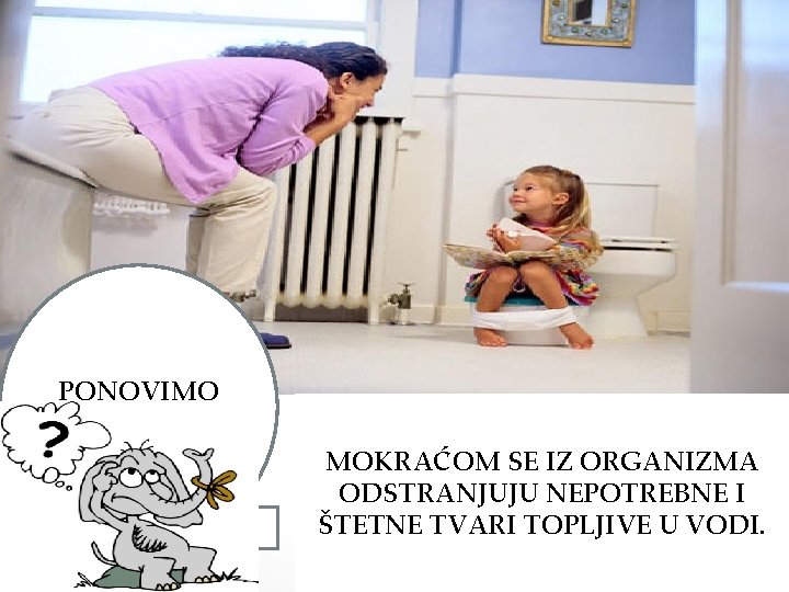 PONOVIMO …. MOKRAĆOM SE IZ ORGANIZMA ODSTRANJUJU NEPOTREBNE I ŠTETNE TVARI TOPLJIVE U VODI.