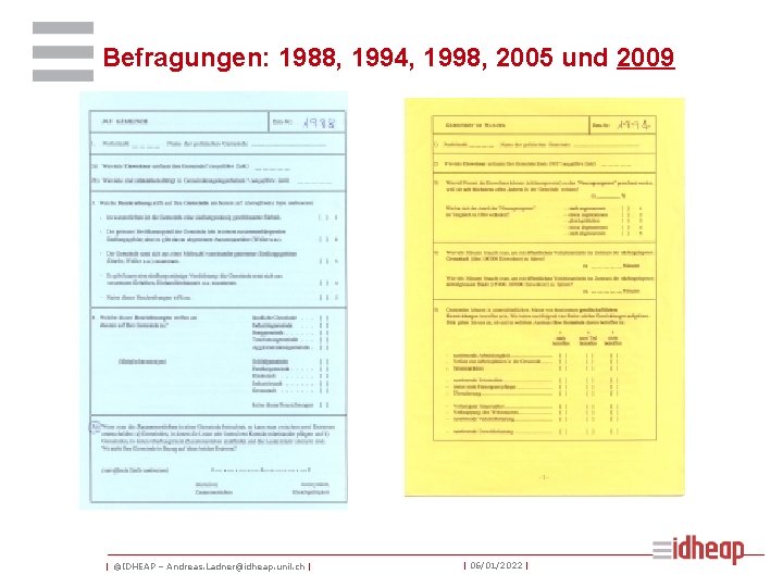Befragungen: 1988, 1994, 1998, 2005 und 2009 | ©IDHEAP – Andreas. Ladner@idheap. unil. ch