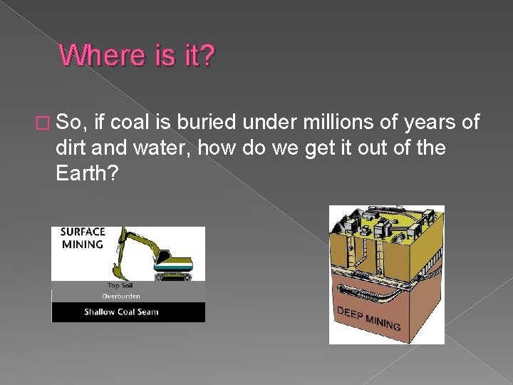 Where is it? � So, if coal is buried under millions of years of