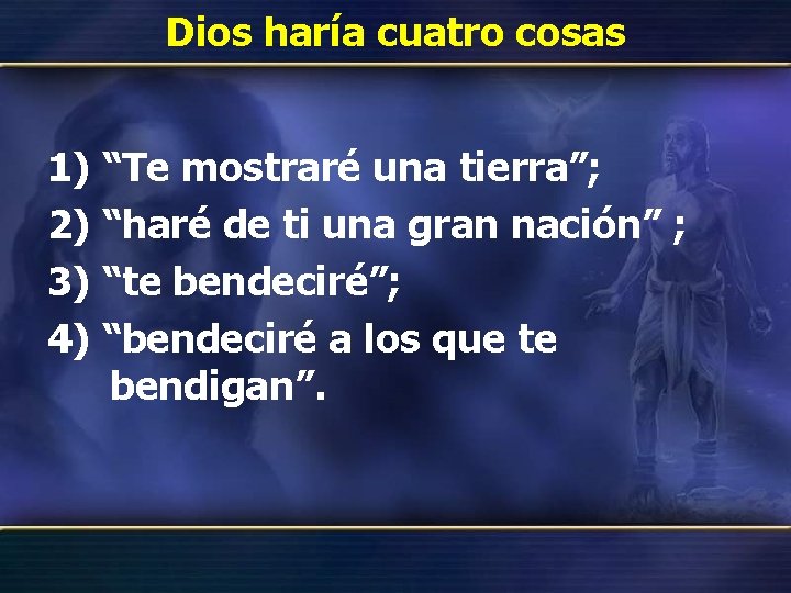 Dios haría cuatro cosas 1) “Te mostraré una tierra”; 2) “haré de ti una