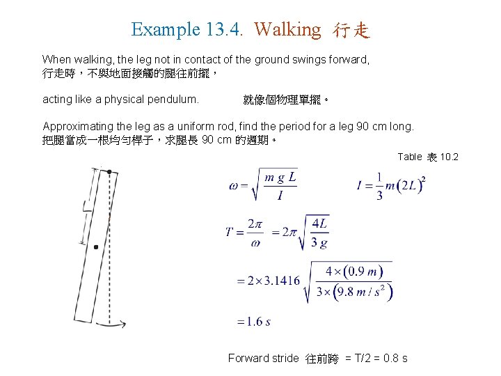 Example 13. 4. Walking 行走 When walking, the leg not in contact of the