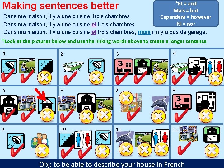 Making sentences better *Et = and Mais = but Cependant = however Ni =