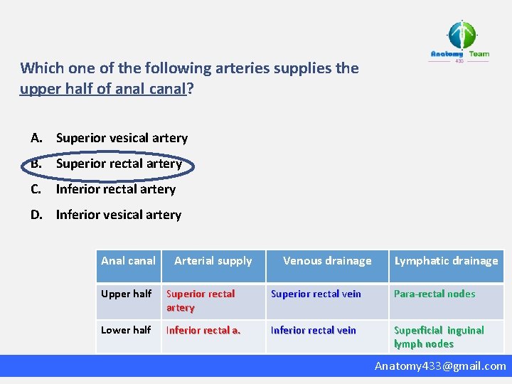 Which one of the following arteries supplies the upper half of anal canal? A.