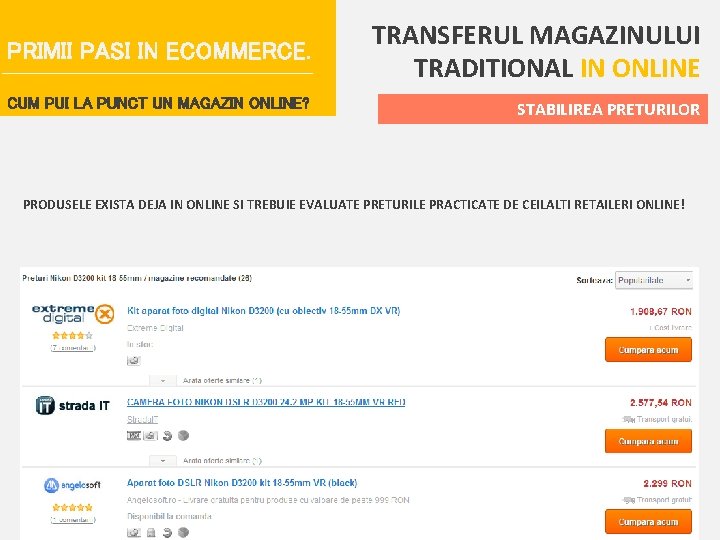 PRIMII PASI IN ECOMMERCE. TRANSFERUL MAGAZINULUI TRADITIONAL IN ONLINE CUM PUI LA PUNCT UN