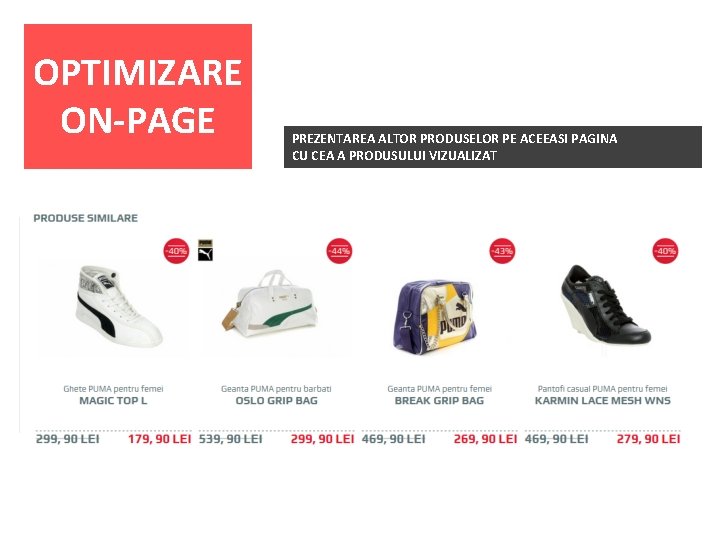 OPTIMIZARE ON-PAGE PREZENTAREA ALTOR PRODUSELOR PE ACEEASI PAGINA CU CEA A PRODUSULUI VIZUALIZAT 