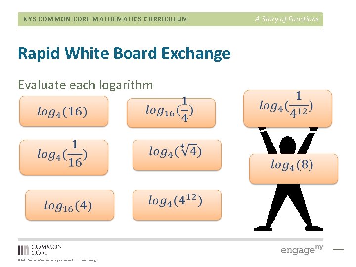 NYS COMMON CORE MATHEMATICS CURRICULUM Rapid White Board Exchange Evaluate each logarithm © 2012