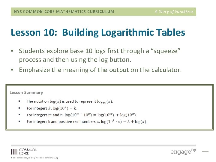 NYS COMMON CORE MATHEMATICS CURRICULUM A Story of Functions Lesson 10: Building Logarithmic Tables
