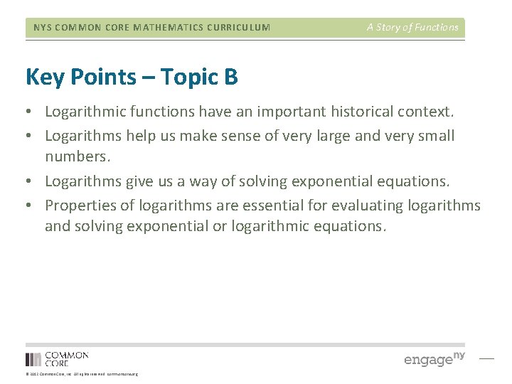 NYS COMMON CORE MATHEMATICS CURRICULUM A Story of Functions Key Points – Topic B