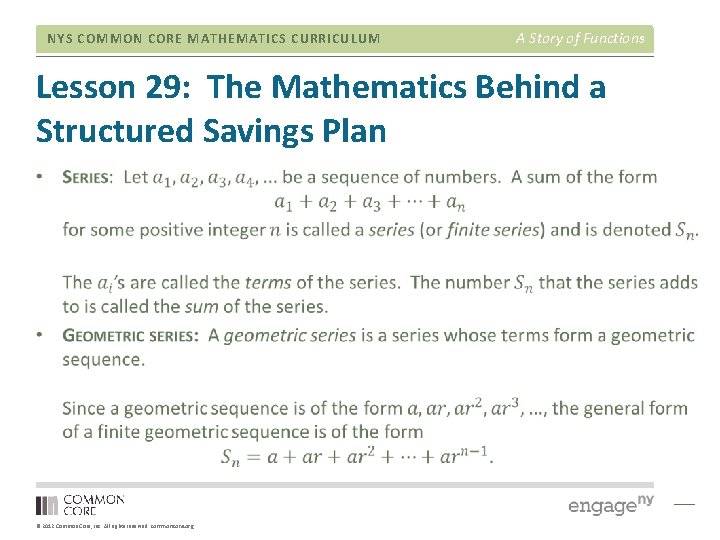 NYS COMMON CORE MATHEMATICS CURRICULUM A Story of Functions Lesson 29: The Mathematics Behind