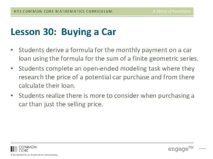 NYS COMMON CORE MATHEMATICS CURRICULUM A Story of Functions Lesson 30: Buying a Car