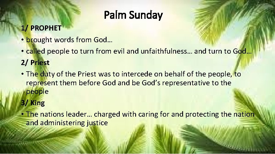 Palm Sunday 1/ PROPHET • brought words from God… • called people to turn