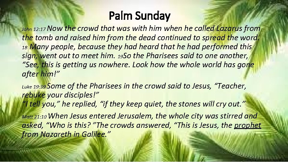 Palm Sunday John 12: 17 Now the crowd that was with him when he