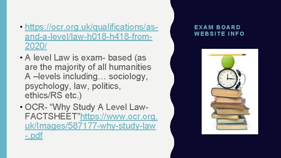  • https: //ocr. org. uk/qualifications/asand-a-level/law-h 018 -h 418 -from 2020/ • A level