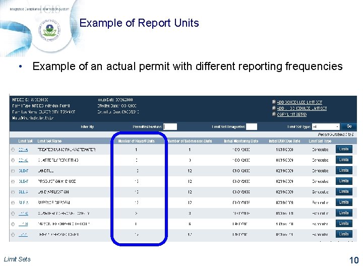 Example of Report Units • Example of an actual permit with different reporting frequencies