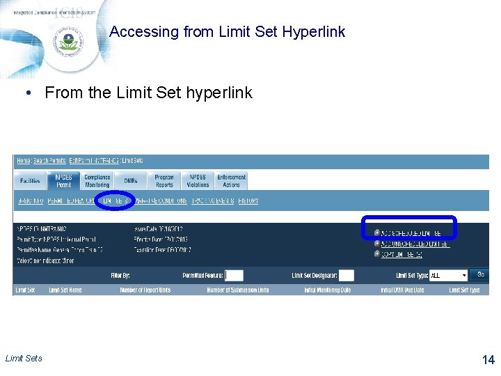 Accessing from Limit Set Hyperlink • From the Limit Set hyperlink Limit Sets 14