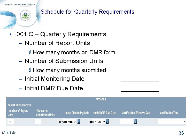Schedule for Quarterly Requirements • 001 Q – Quarterly Requirements – Number of Report