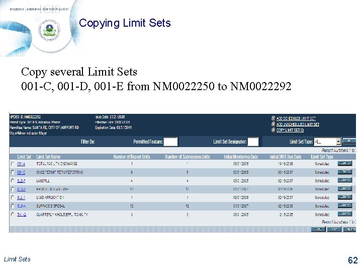 Copying Limit Sets Copy several Limit Sets 001 -C, 001 -D, 001 -E from