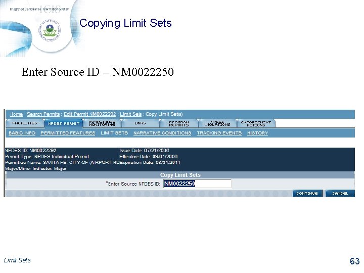 Copying Limit Sets Enter Source ID – NM 0022250 Limit Sets 63 