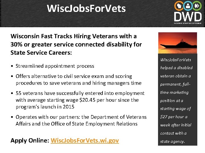 Wisc. Jobs. For. Vets Wisconsin Fast Tracks Hiring Veterans with a 30% or greater