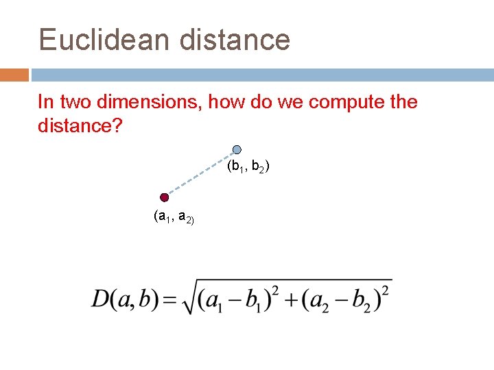 Euclidean distance In two dimensions, how do we compute the distance? (b 1, b