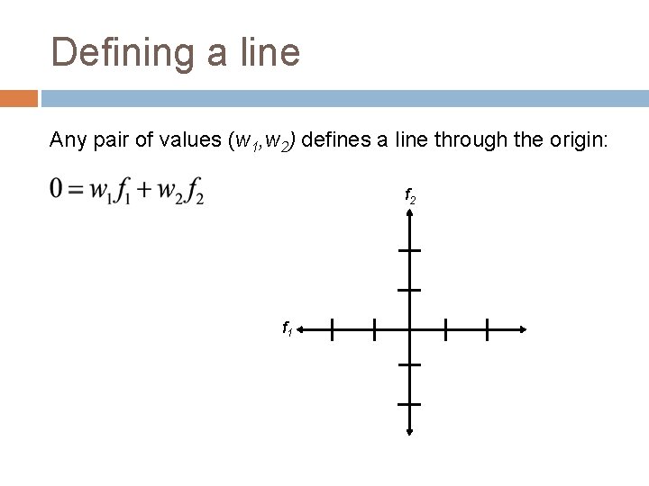 Defining a line Any pair of values (w 1, w 2) defines a line