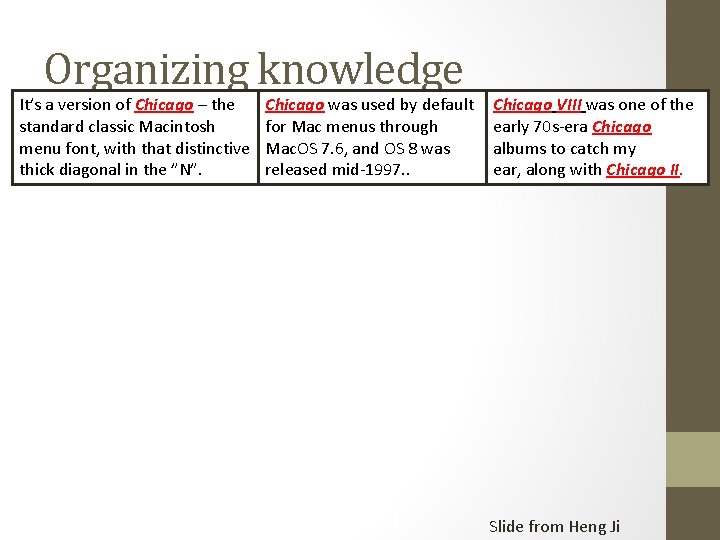 Organizing knowledge It’s a version of Chicago – the standard classic Macintosh menu font,