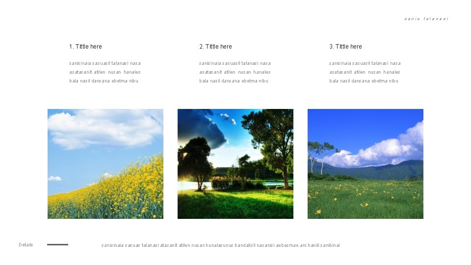 sanis Details 1. Tittle here 2. Tittle here 3. Tittle here sanisinaia sasuasil talanasi