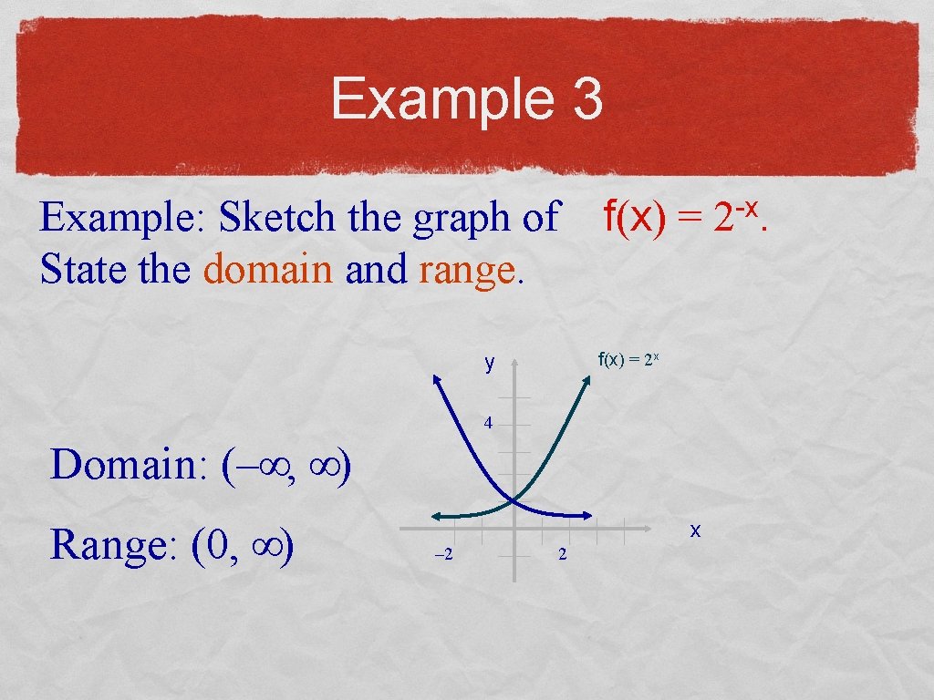 Example 3 Example: Sketch the graph of State the domain and range. f(x) =