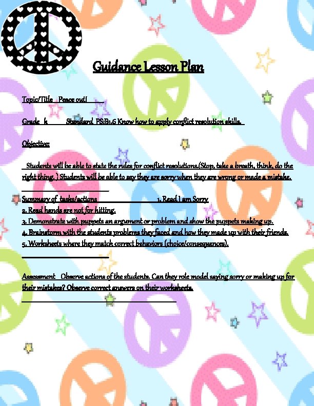 Guidance Lesson Plan TopicTitle Peace out GradekStandardPS B