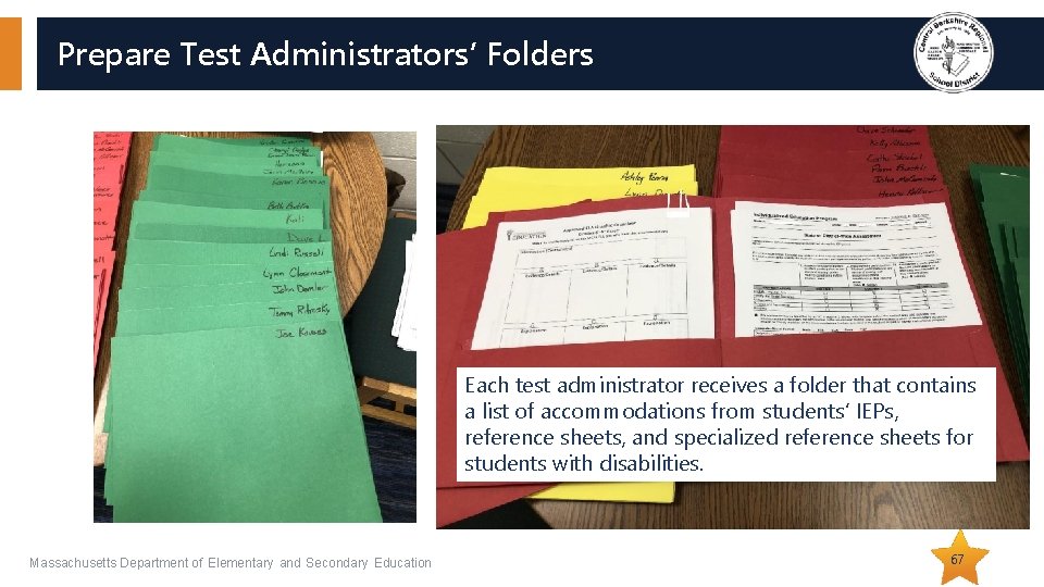 Prepare Test Administrators’ Folders Each test administrator receives a folder that contains a list Prepare Test Administrators’ Folders Each test administrator receives a folder that contains a list