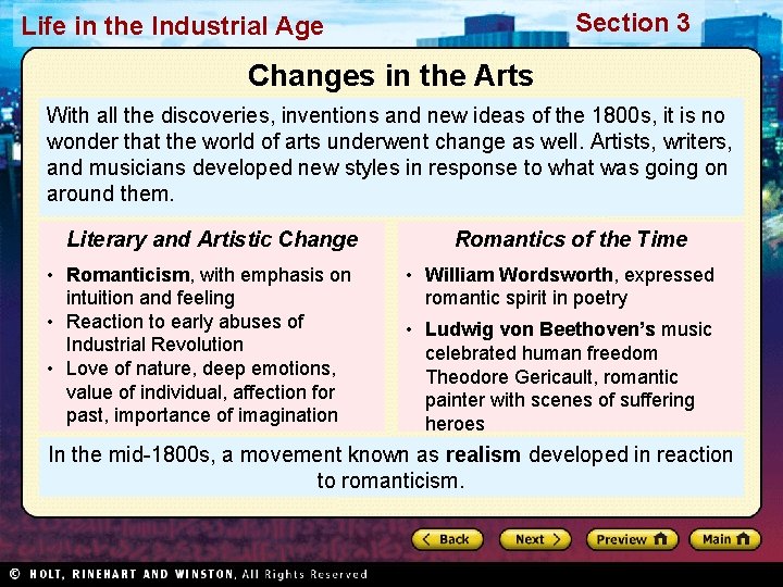 Section 3 Life in the Industrial Age Changes in the Arts With all the Section 3 Life in the Industrial Age Changes in the Arts With all the